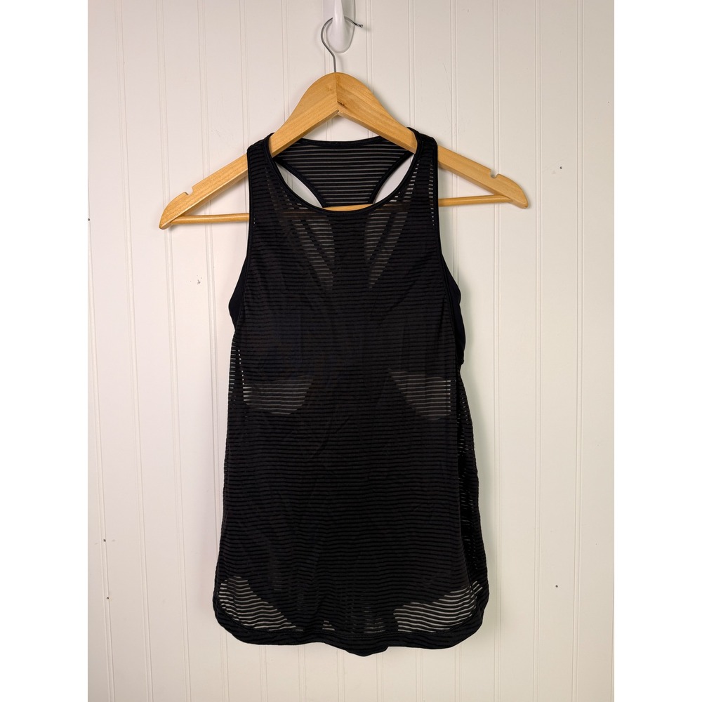 Lululemon Womens Black Mesh Striped Racerback Tank Top with Built-in Bra 501